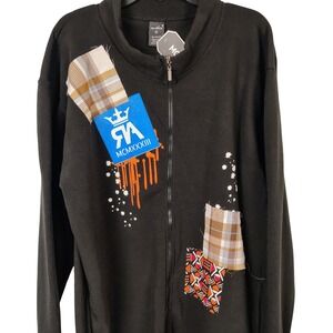Red‎ Ape MCMXXXIII Mens 4X Black Patchwork Graphic Full Zip Track Jacket New